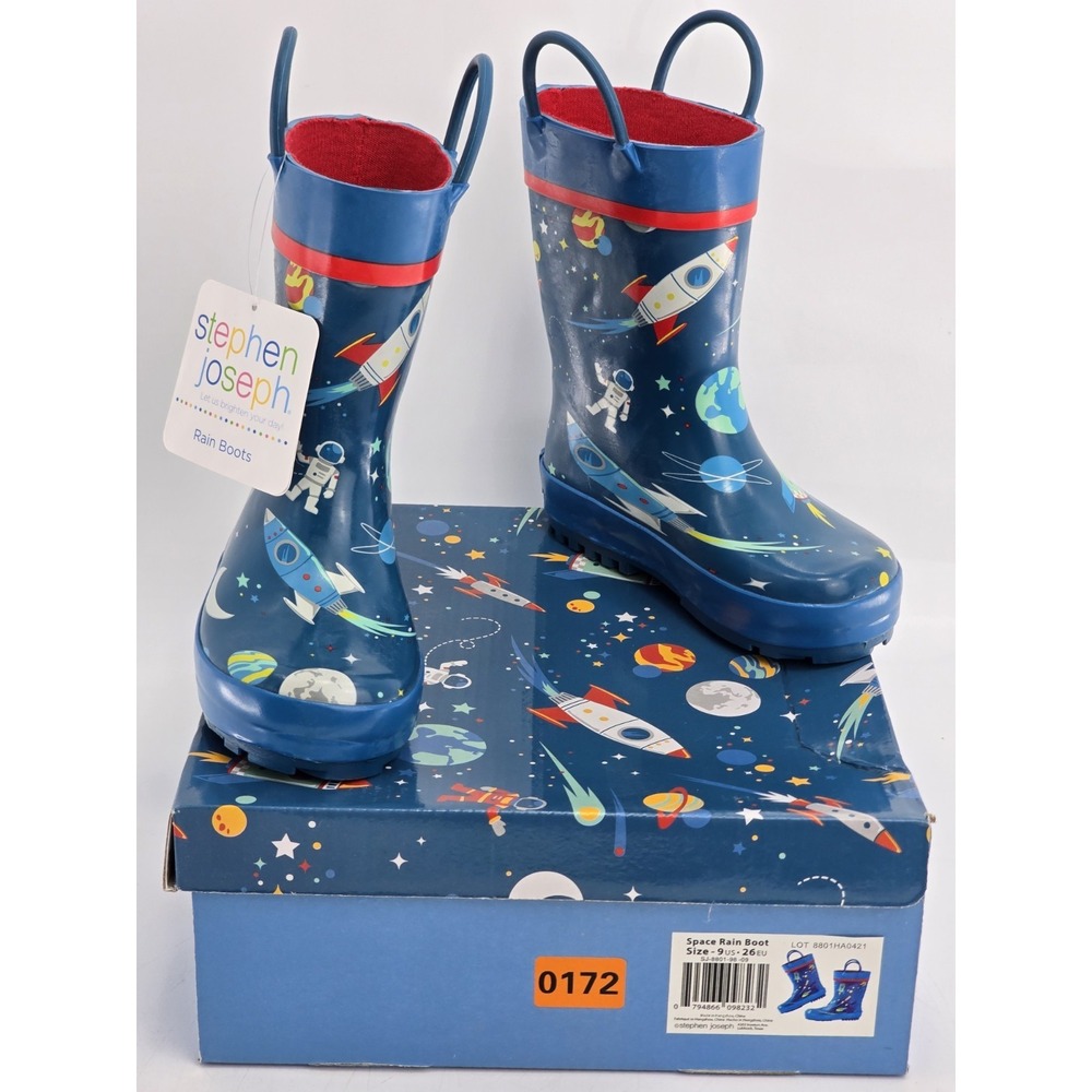 Stephen Joseph Rain Boots Boys Size 9 Space Rocket Planets Rubber NIB